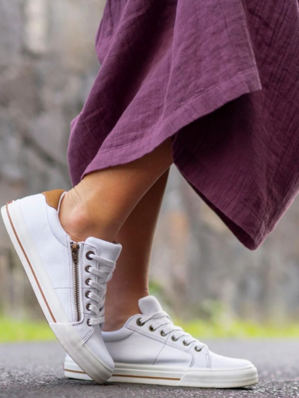 White Taos Zip-Detail Perforated Sneakers